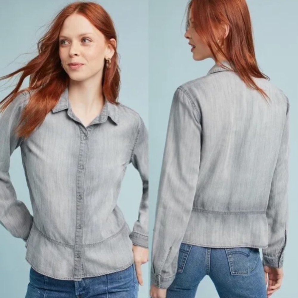 Cloth and Stone for Anthropology Stone Grey Long Sleeve Top Size S - Picture 1 of 10